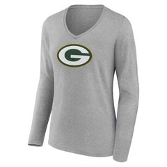 Green Bay Packers Women's Primary Team Logo Long Sleeve V-Neck T-Shirt - Heather Gray cheap