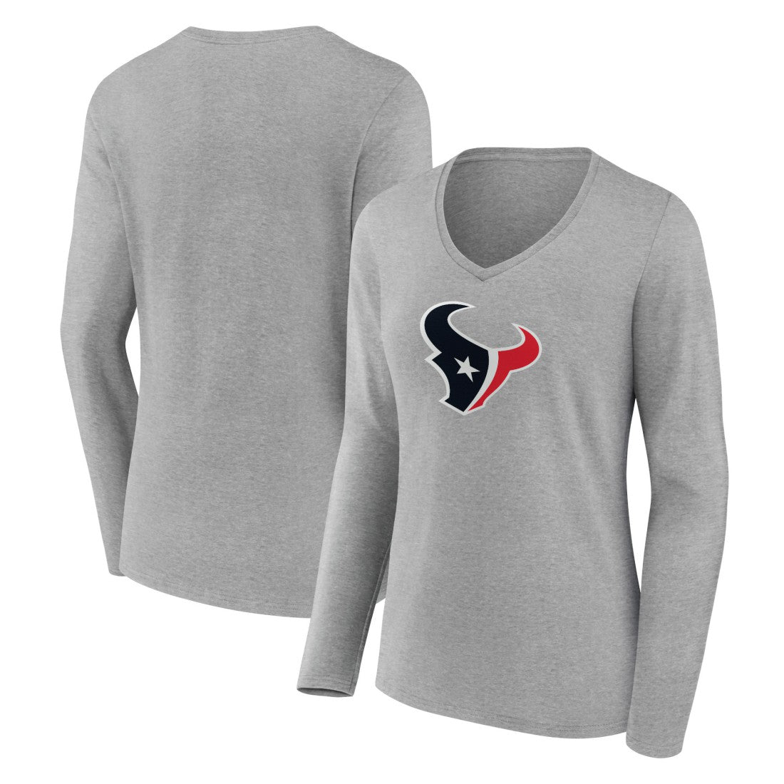 Houston Texans Women's Primary Team Logo Long Sleeve V-Neck T-Shirt - Heather Gray cheap