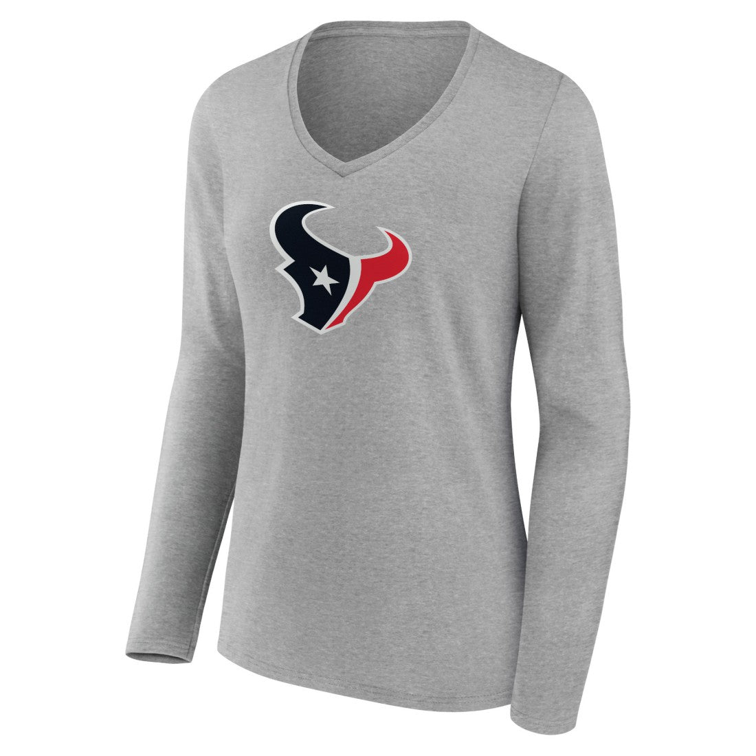 Houston Texans Women's Primary Team Logo Long Sleeve V-Neck T-Shirt - Heather Gray cheap