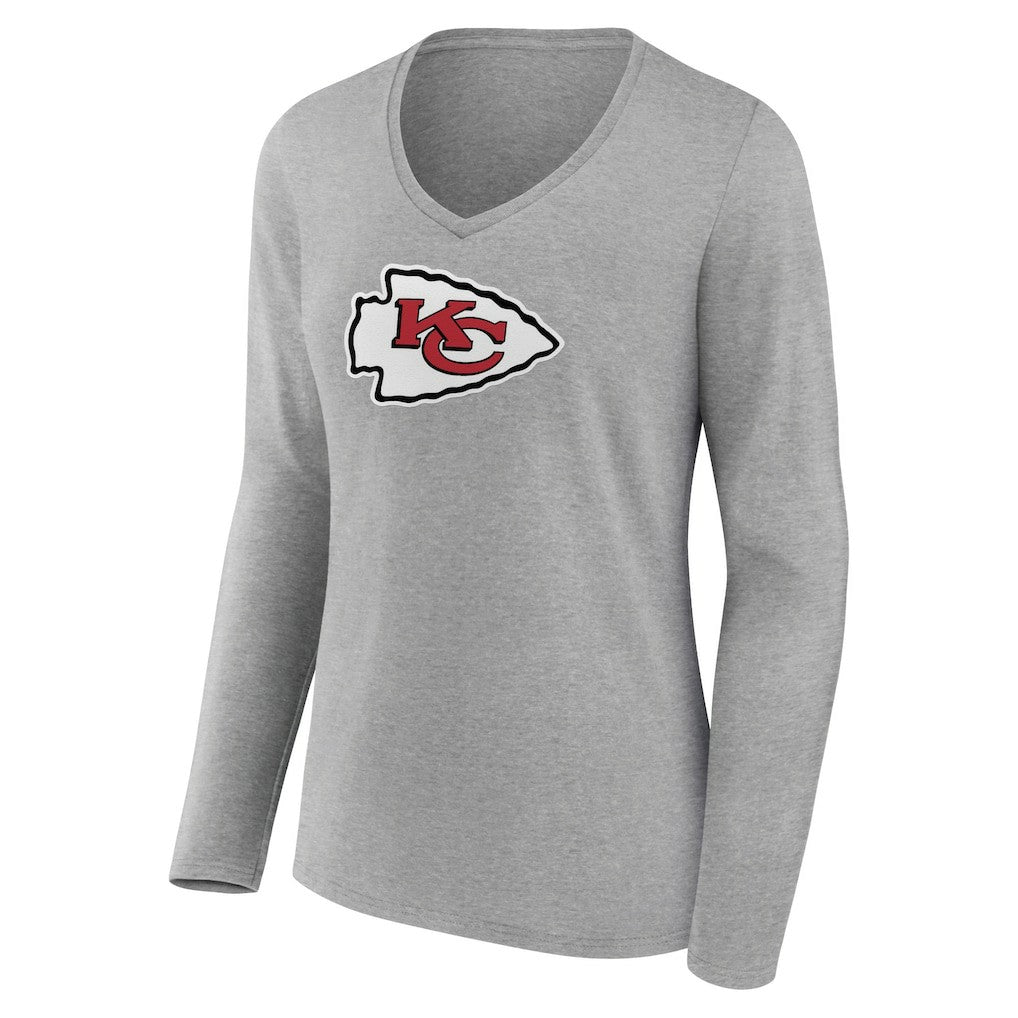 Kansas City Chiefs Women's Primary Team Logo Long Sleeve V-Neck T-Shirt - Heather Gray sale