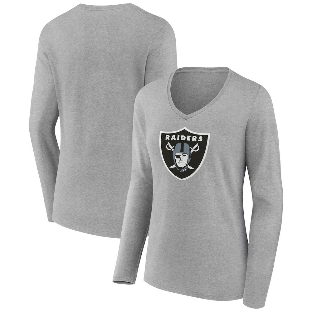 Las Vegas Raiders Women's Primary Team Logo Long Sleeve V-Neck T-Shirt - Heather Gray for sale