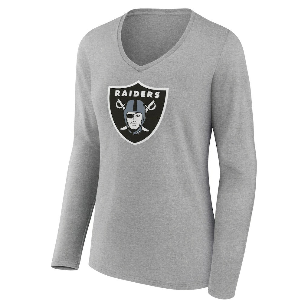Las Vegas Raiders Women's Primary Team Logo Long Sleeve V-Neck T-Shirt - Heather Gray for sale