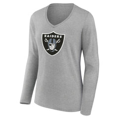 Las Vegas Raiders Women's Primary Team Logo Long Sleeve V-Neck T-Shirt - Heather Gray for sale