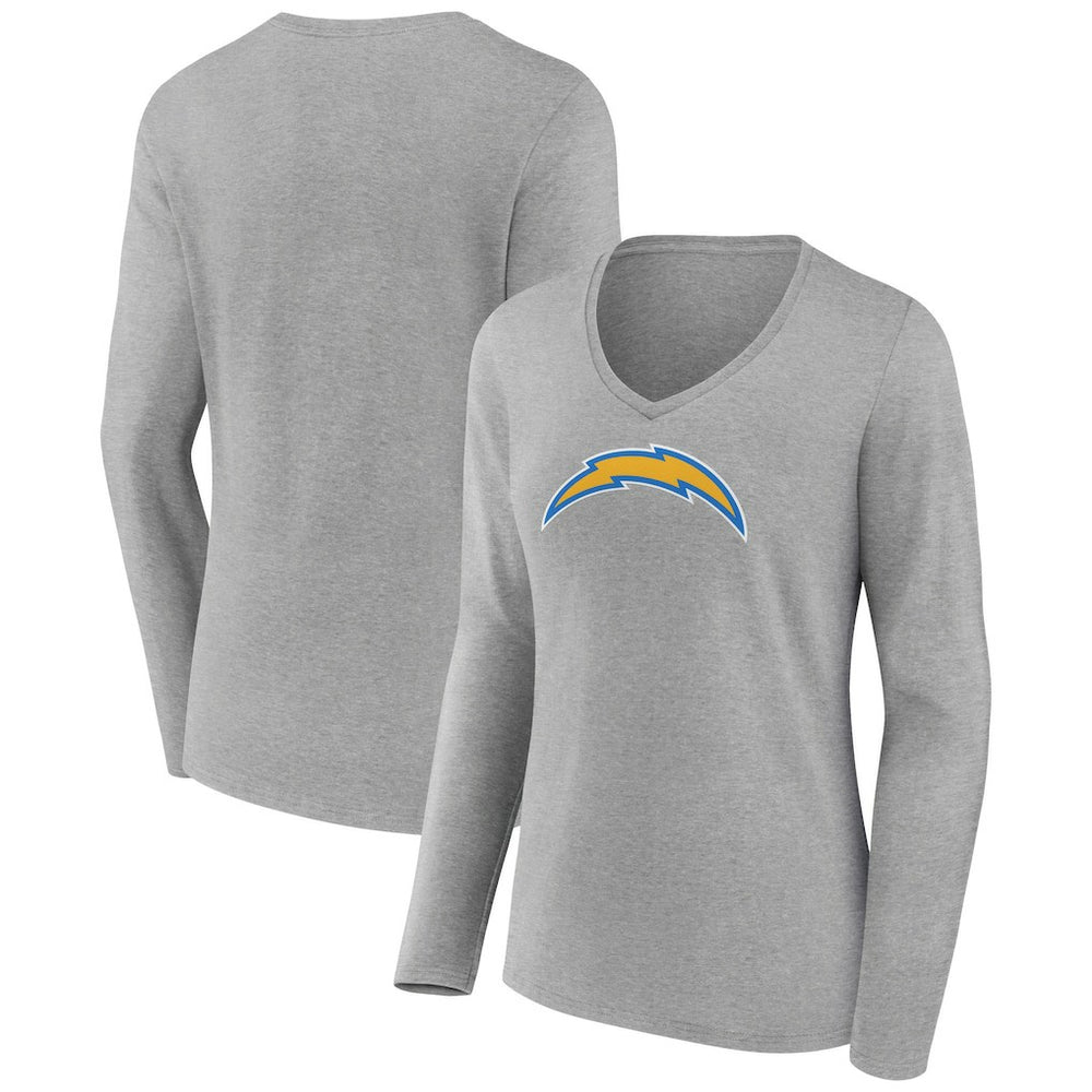 Los Angeles Chargers Women's Primary Team Logo Long Sleeve V-Neck T-Shirt - Heather Gray on sale