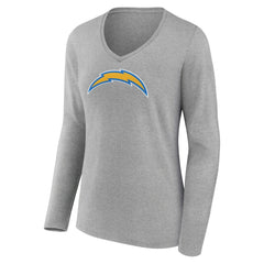 Los Angeles Chargers Women's Primary Team Logo Long Sleeve V-Neck T-Shirt - Heather Gray on sale