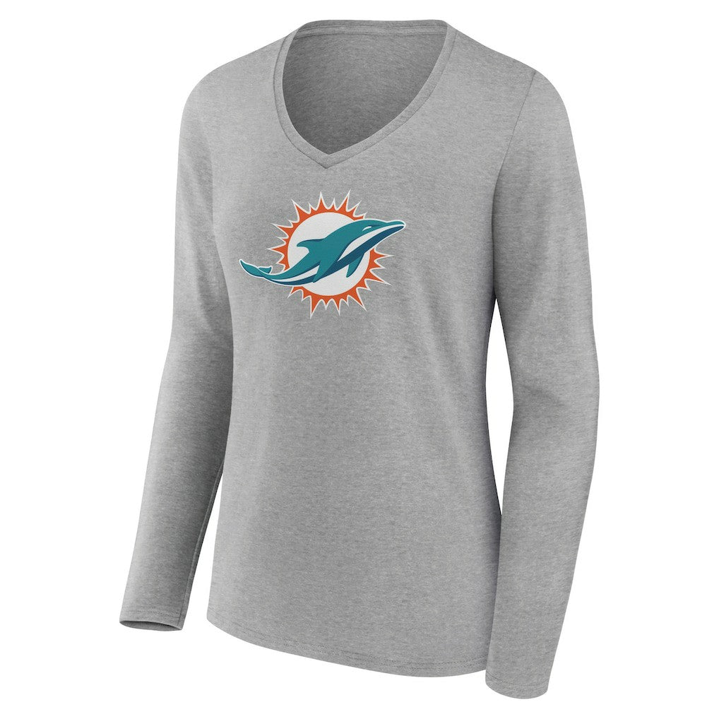Miami Dolphins Women's Primary Team Logo Long Sleeve V-Neck T-Shirt - Heather Gray for sale