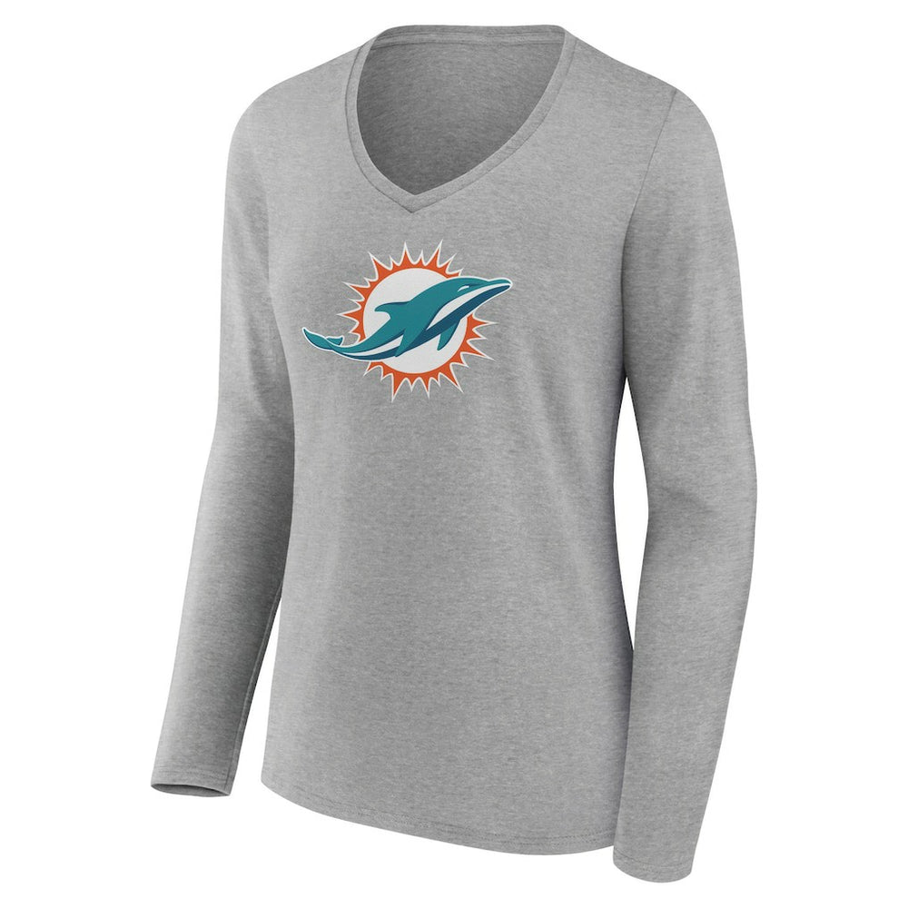 Miami Dolphins Women's Primary Team Logo Long Sleeve V-Neck T-Shirt - Heather Gray for sale