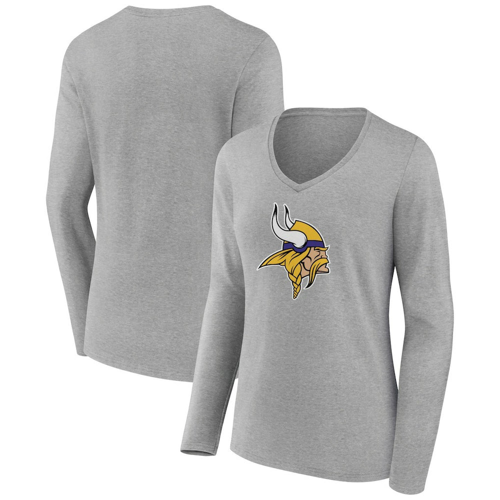 Minnesota Vikings Women's Primary Team Logo Long Sleeve V-Neck T-Shirt - Heather Gray for sale