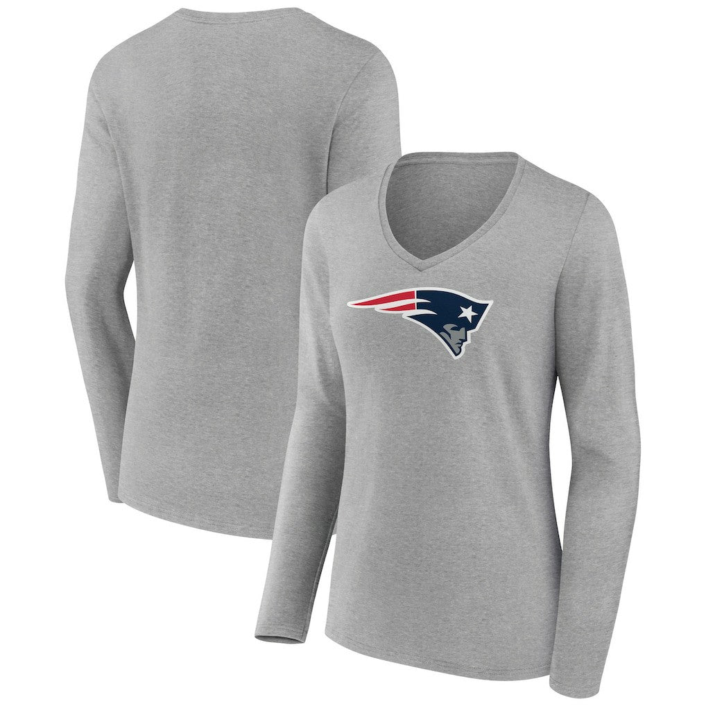 New England Patriots Women's Primary Team Logo Long Sleeve V-Neck T-Shirt - Heather Gray cheap