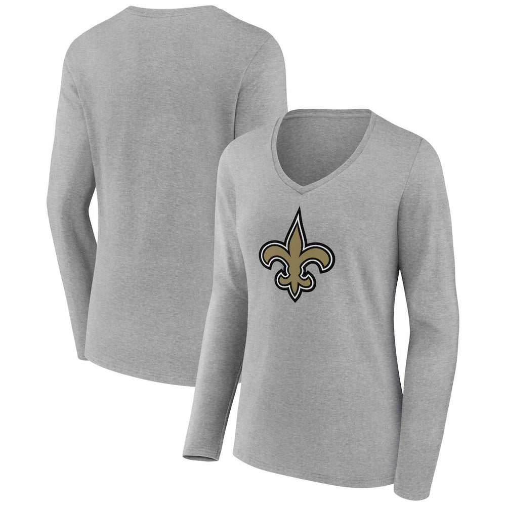 New Orleans Saints Women's Primary Team Logo Long Sleeve V-Neck T-Shirt - Heather Gray cheap