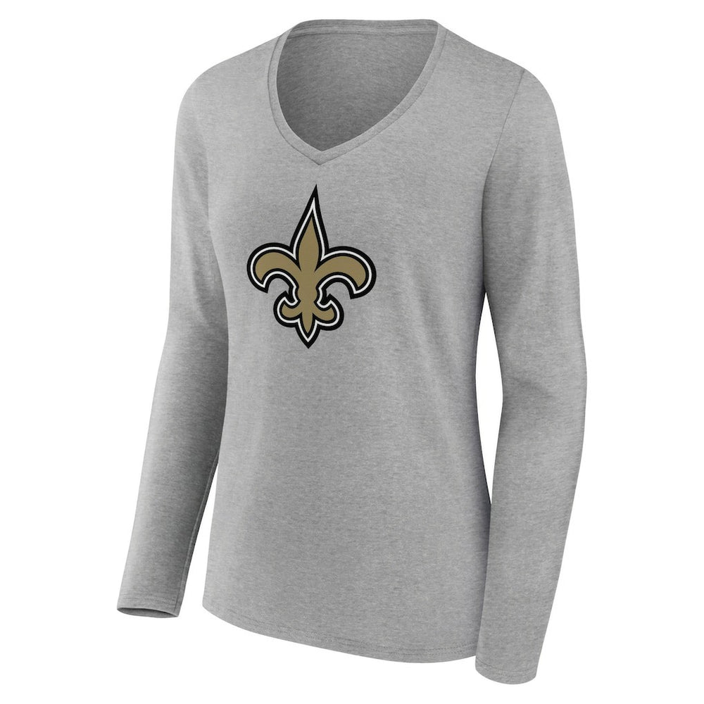 New Orleans Saints Women's Primary Team Logo Long Sleeve V-Neck T-Shirt - Heather Gray cheap