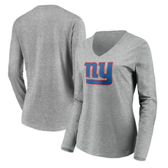 New York Giants Women's Primary Team Logo Long Sleeve V-Neck T-Shirt - Heather Gray online