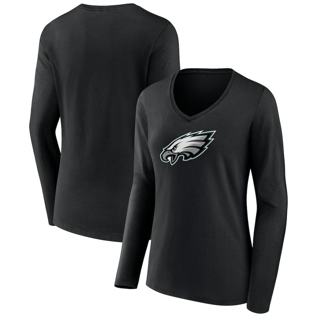 Philadelphia Eagles Women's Primary Team Logo Long Sleeve V-Neck T-Shirt - Black sale