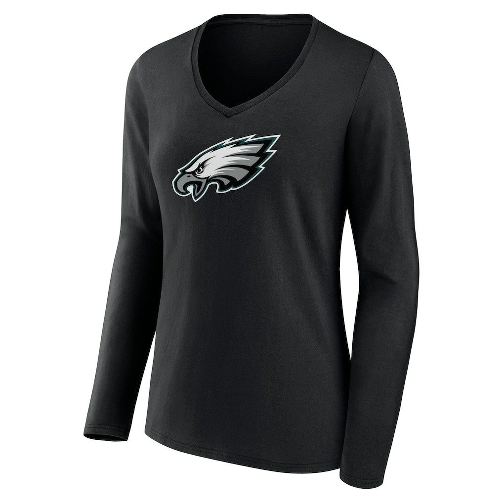 Philadelphia Eagles Women's Primary Team Logo Long Sleeve V-Neck T-Shirt - Black sale