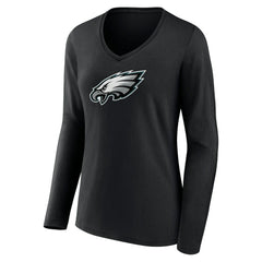 Philadelphia Eagles Women's Primary Team Logo Long Sleeve V-Neck T-Shirt - Black sale