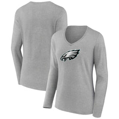 Philadelphia Eagles Women's Primary Team Logo Long Sleeve V-Neck T-Shirt - Heather Gray sale