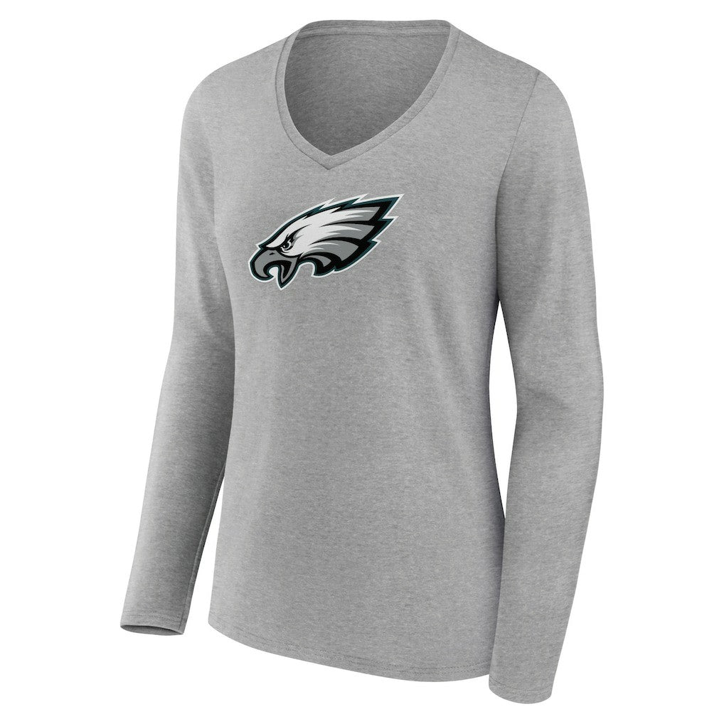Philadelphia Eagles Women's Primary Team Logo Long Sleeve V-Neck T-Shirt - Heather Gray sale