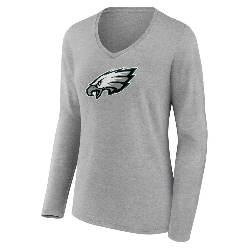 Philadelphia Eagles Women's Primary Team Logo Long Sleeve V-Neck T-Shirt - Heather Gray sale