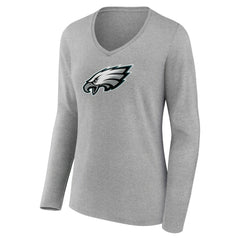 Philadelphia Eagles Women's Primary Team Logo Long Sleeve V-Neck T-Shirt - Heather Gray sale