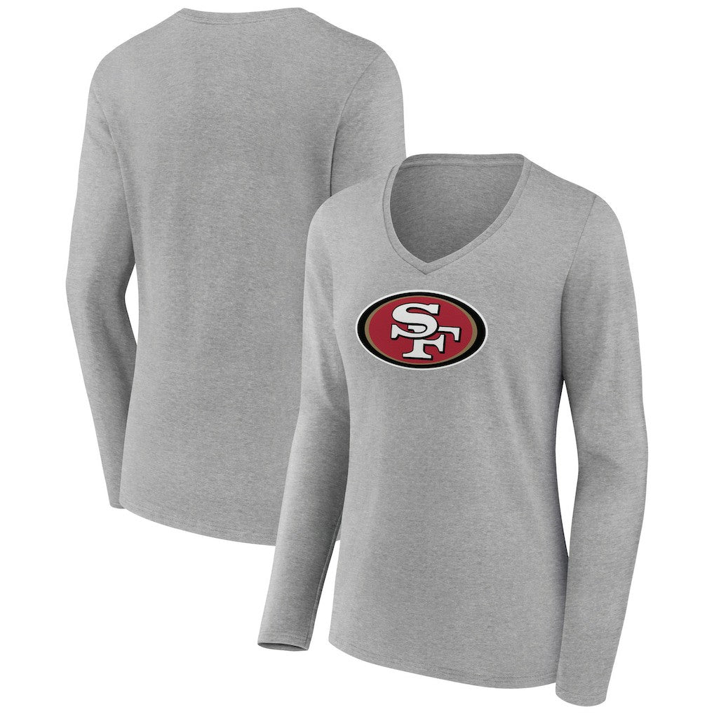 San Francisco 49ers Women's Primary Team Logo Long Sleeve V-Neck T-Shirt - Heather Gray on sale