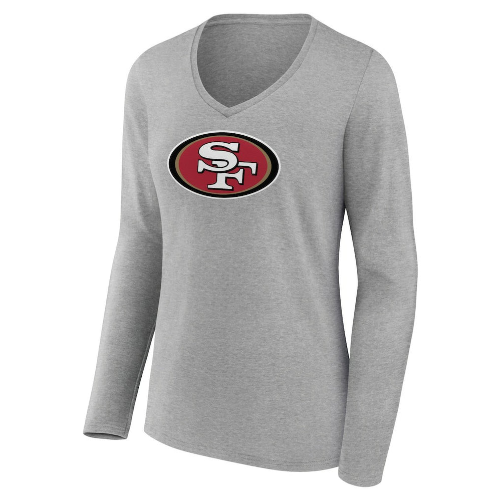 San Francisco 49ers Women's Primary Team Logo Long Sleeve V-Neck T-Shirt - Heather Gray on sale