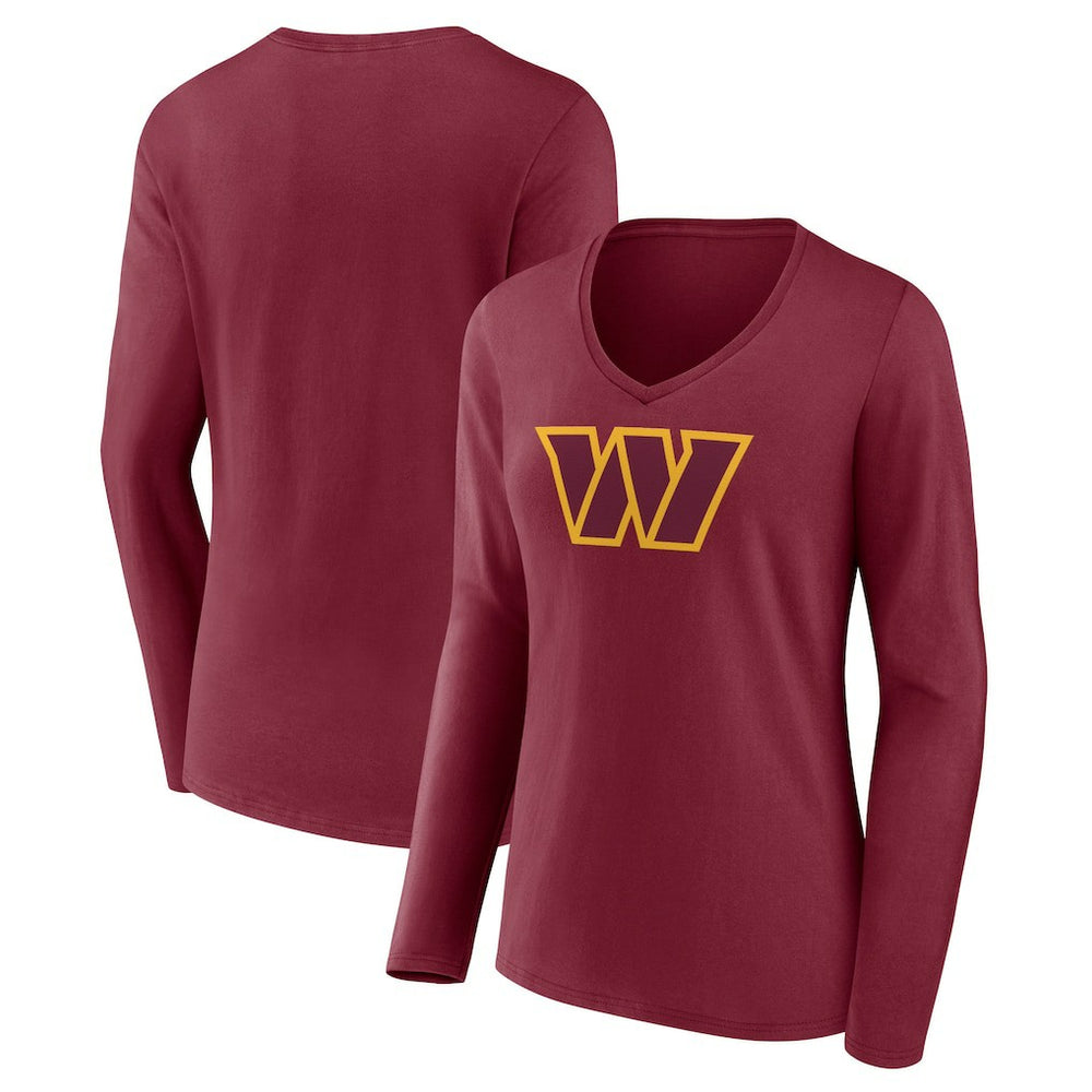 Washington Commanders Women's Primary Team Logo Long Sleeve V-Neck T-Shirt - Burgundy for sale
