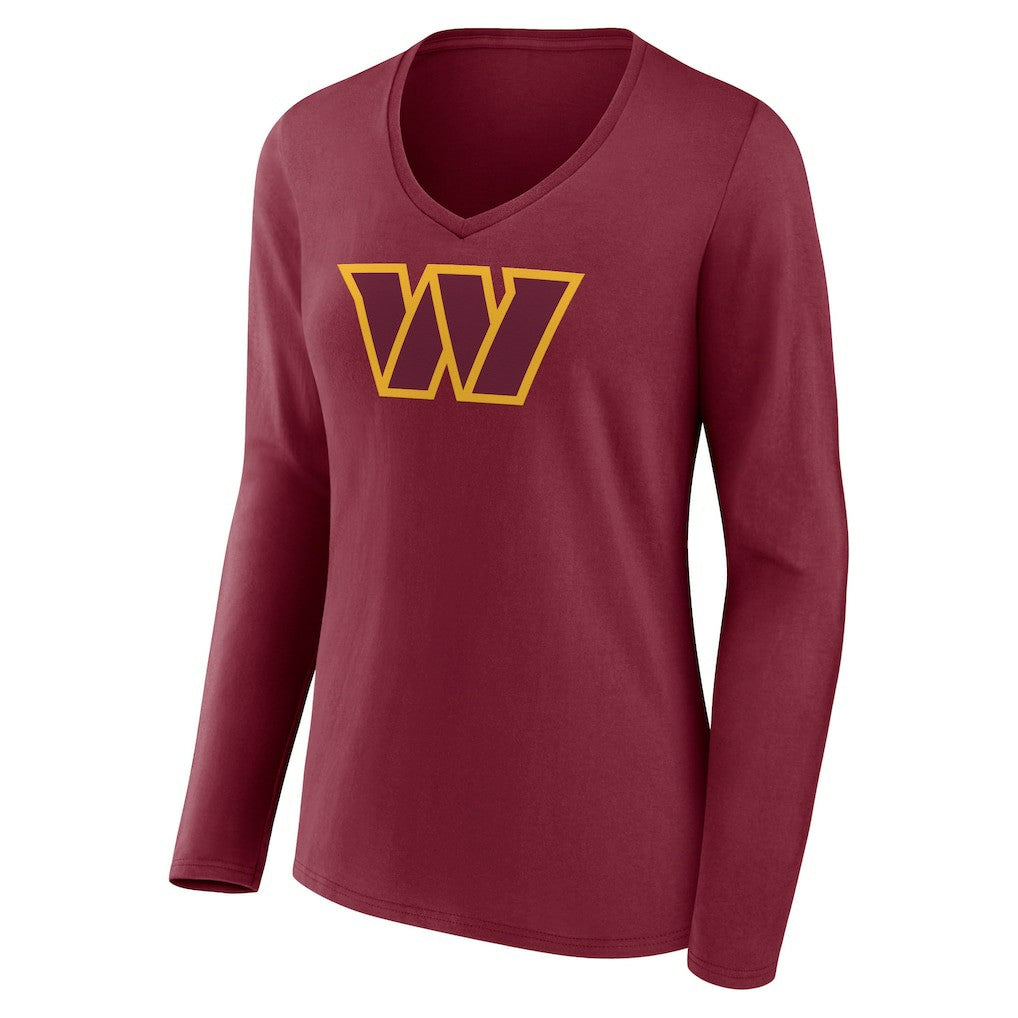 Washington Commanders Women's Primary Team Logo Long Sleeve V-Neck T-Shirt - Burgundy for sale
