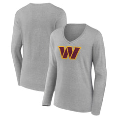 Washington Commanders Women's Primary Team Logo Long Sleeve V-Neck T-Shirt - Heather Gray cheap