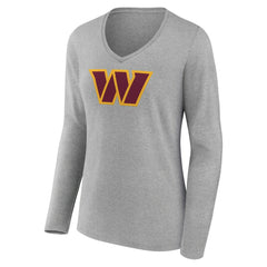 Washington Commanders Women's Primary Team Logo Long Sleeve V-Neck T-Shirt - Heather Gray cheap
