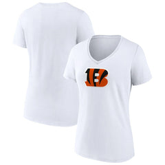 Cincinnati Bengals Women's Primary Team Logo V-Neck T-Shirt - White on sale