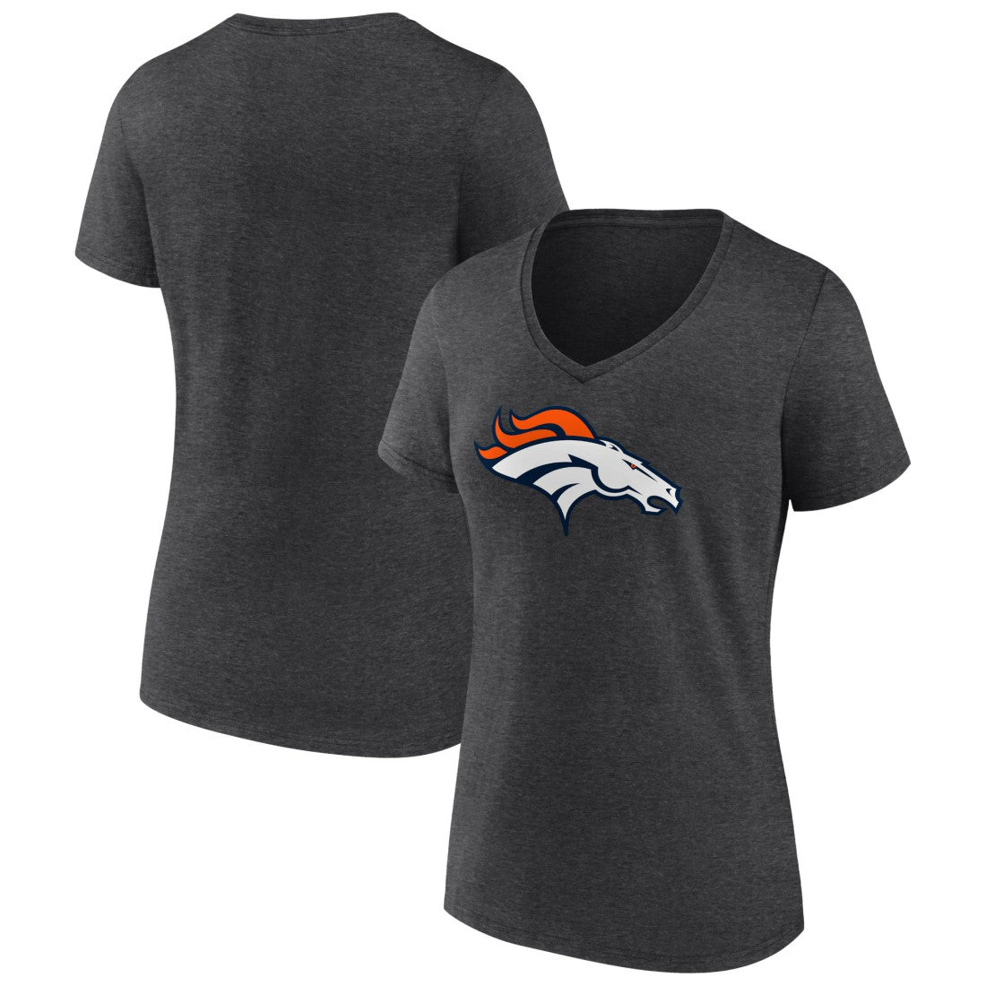 Denver Broncos Women's Primary Team Logo V-Neck T-Shirt - Charcoal discount