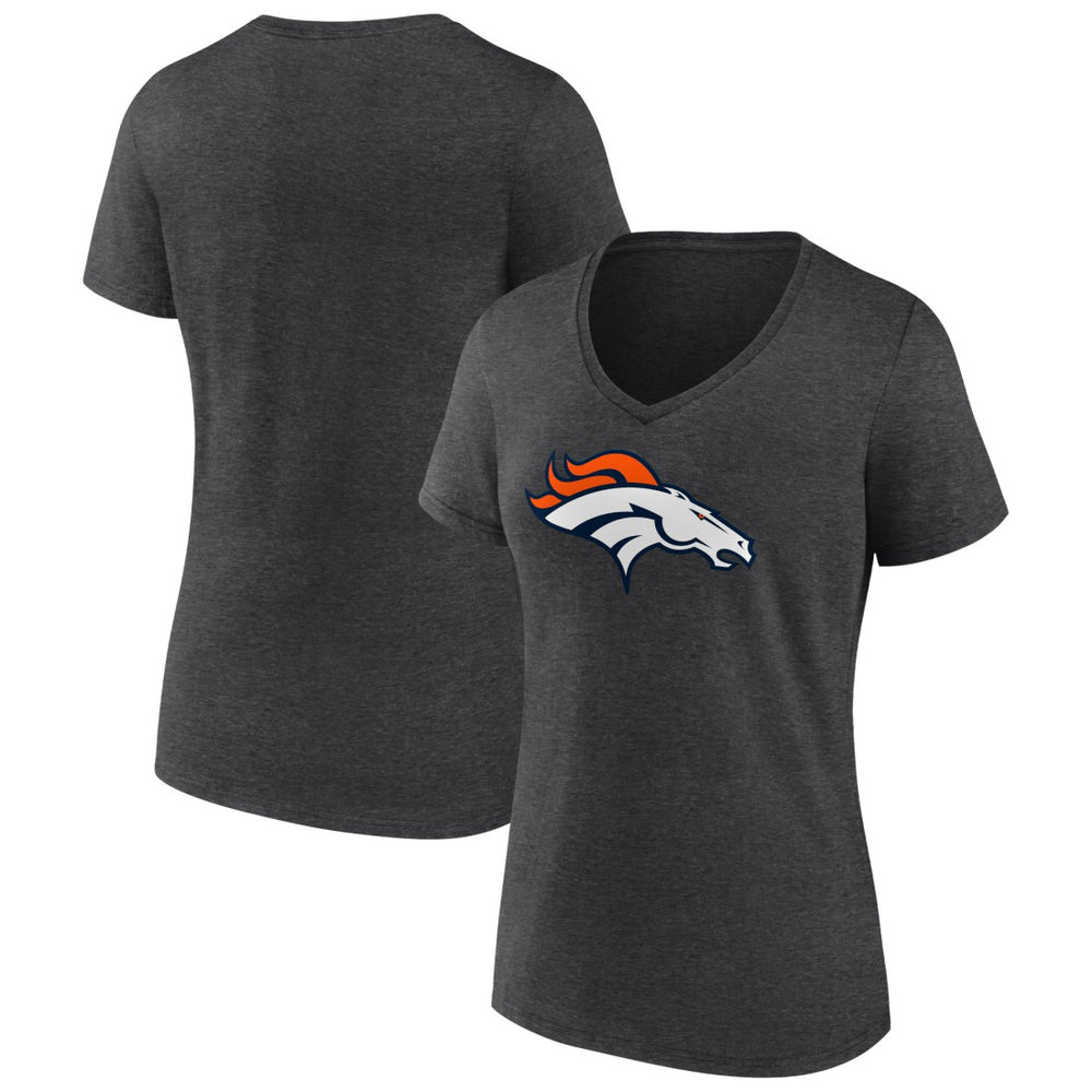Denver Broncos Women's Primary Team Logo V-Neck T-Shirt - Charcoal discount