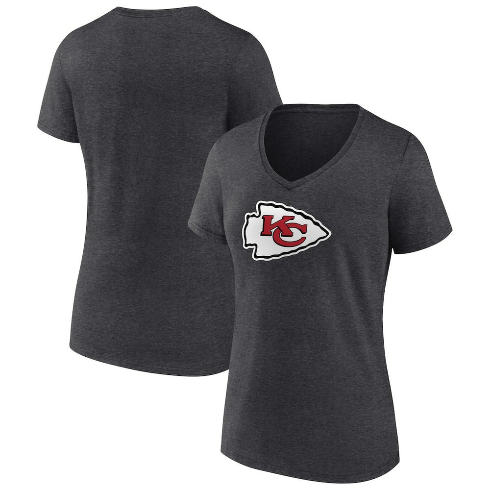 Kansas City Chiefs Women's Primary Team Logo V-Neck T-Shirt - Charcoal for sale
