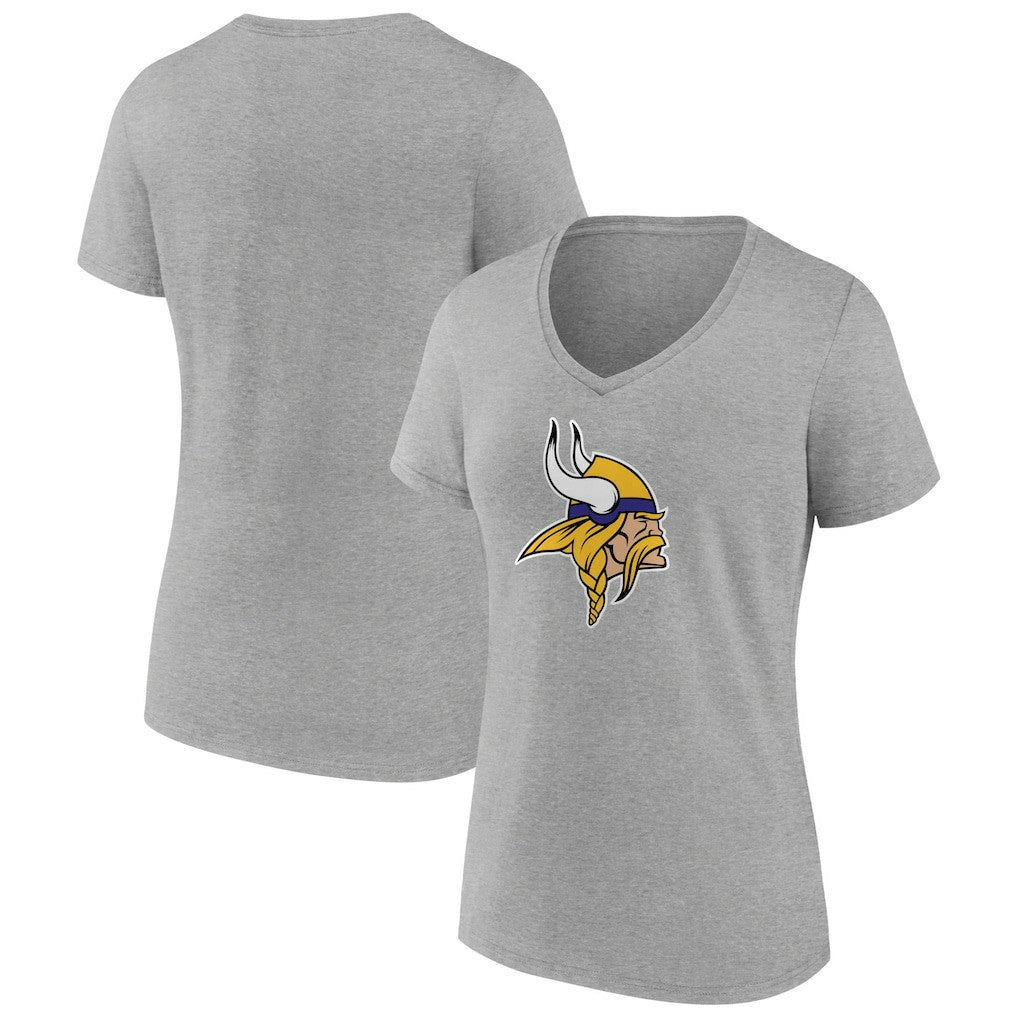 Minnesota Vikings Women's Primary Team Logo V-Neck T-Shirt - Heather Gray for sale