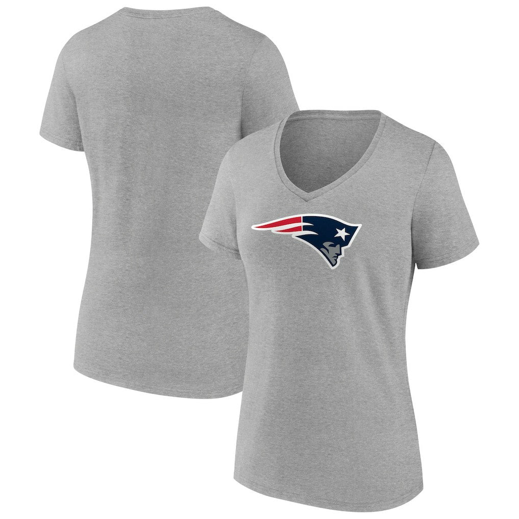 New England Patriots Women's Primary Team Logo V-Neck T-Shirt - Heather Gray for sale