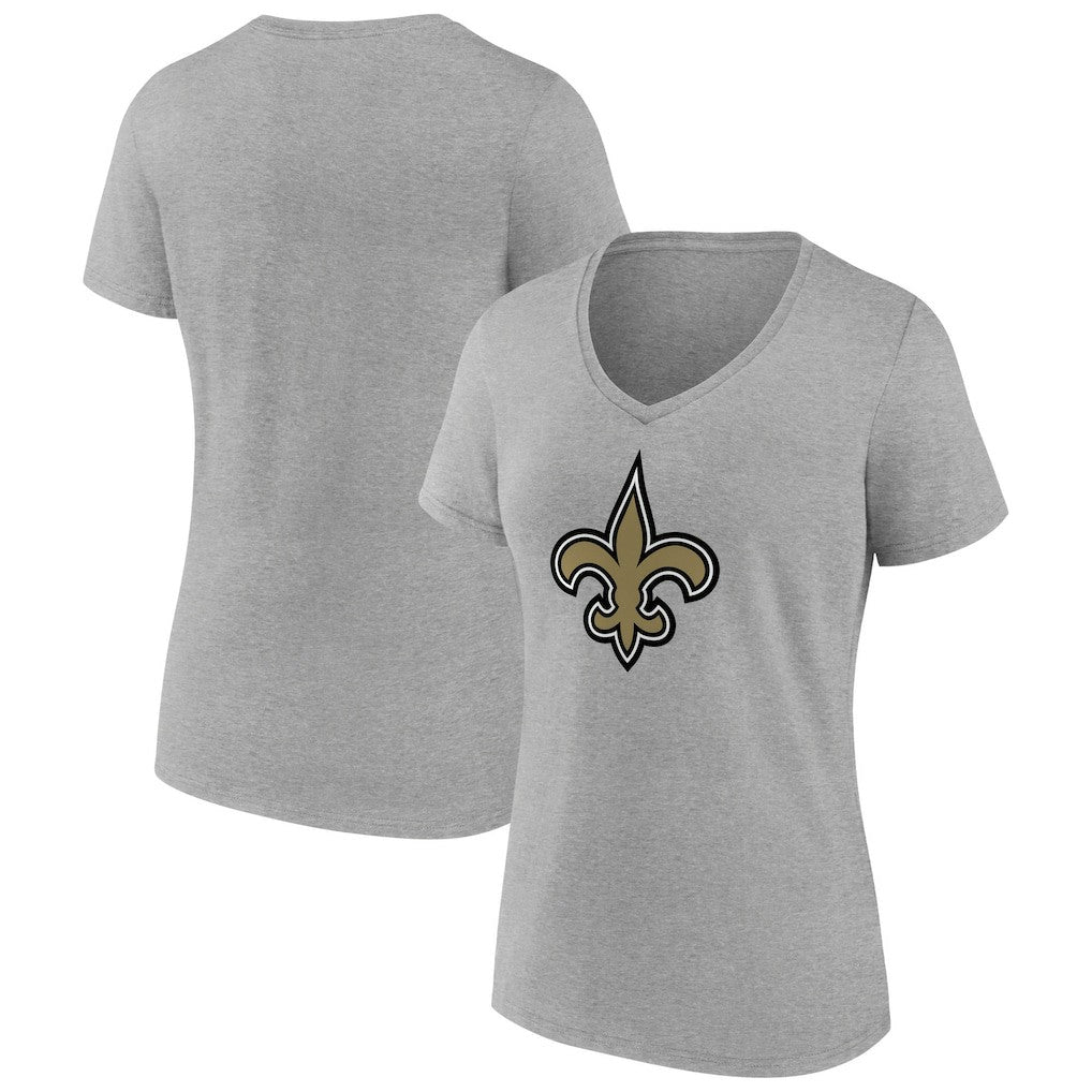 New Orleans Saints Women's Primary Team Logo V-Neck T-Shirt - Heather Gray cheap