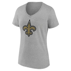 New Orleans Saints Women's Primary Team Logo V-Neck T-Shirt - Heather Gray cheap