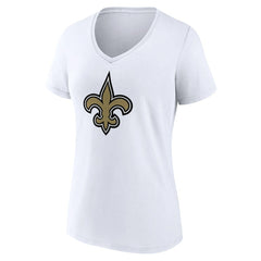 New Orleans Saints Women's Primary Team Logo V-Neck T-Shirt - White discount