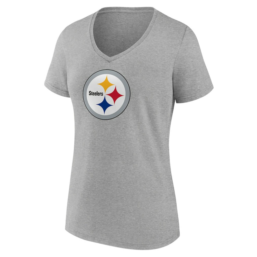 Pittsburgh Steelers Women's Primary Team Logo V-Neck T-Shirt - Heather Gray discount