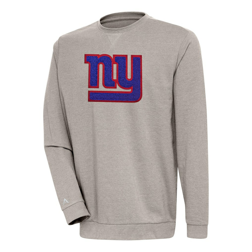 New York Giants Antigua Reward Chenille Pullover Crewneck Sweatshirt - Oatmeal on sale