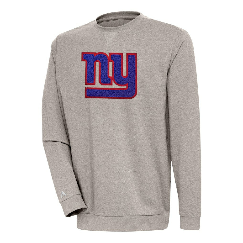New York Giants Antigua Reward Chenille Pullover Crewneck Sweatshirt - Oatmeal on sale