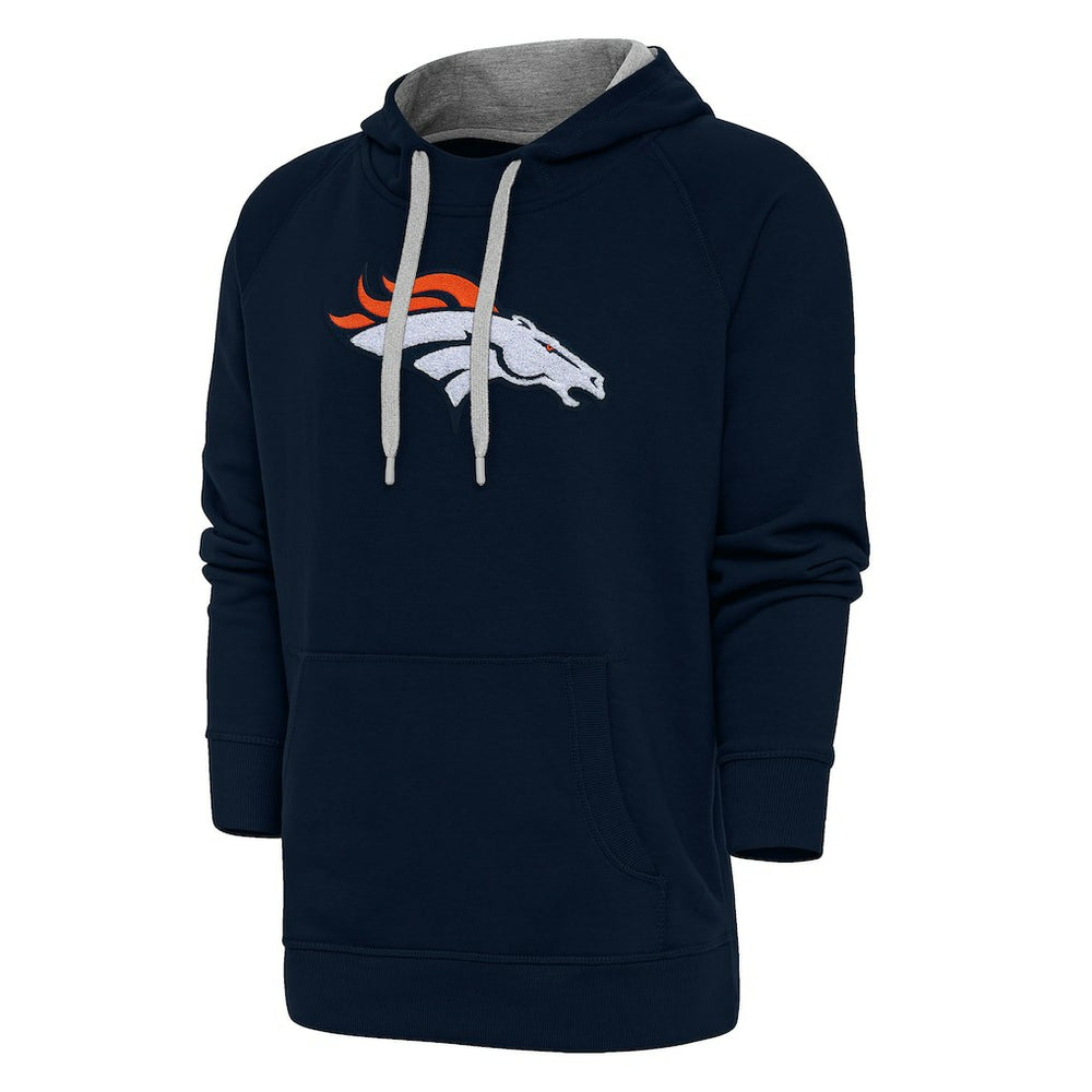 Denver Broncos Antigua Victory Chenille Pullover Hoodie - Navy on sale