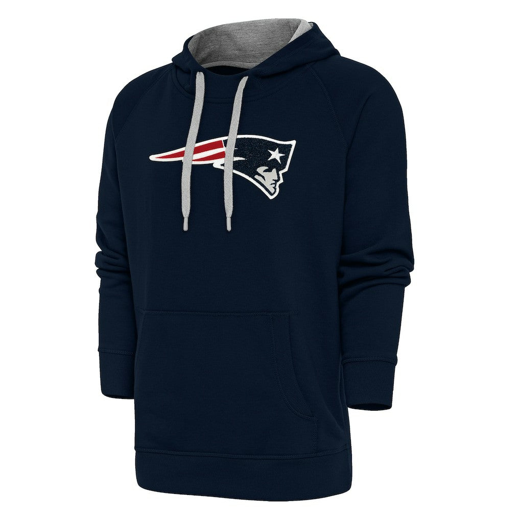 New England Patriots Antigua Victory Chenille Pullover Hoodie - Navy on sale
