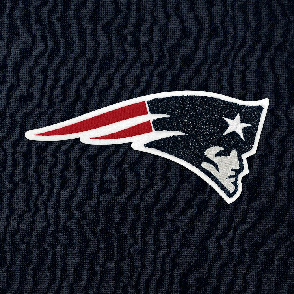 New England Patriots Antigua Victory Chenille Pullover Hoodie - Navy on sale