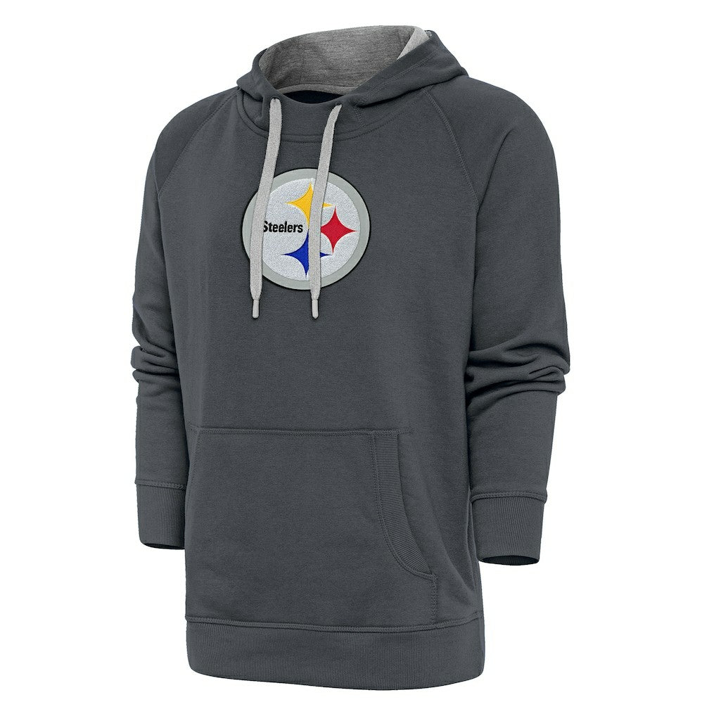 Pittsburgh Steelers Antigua Victory Chenille Pullover Hoodie - Charcoal on sale