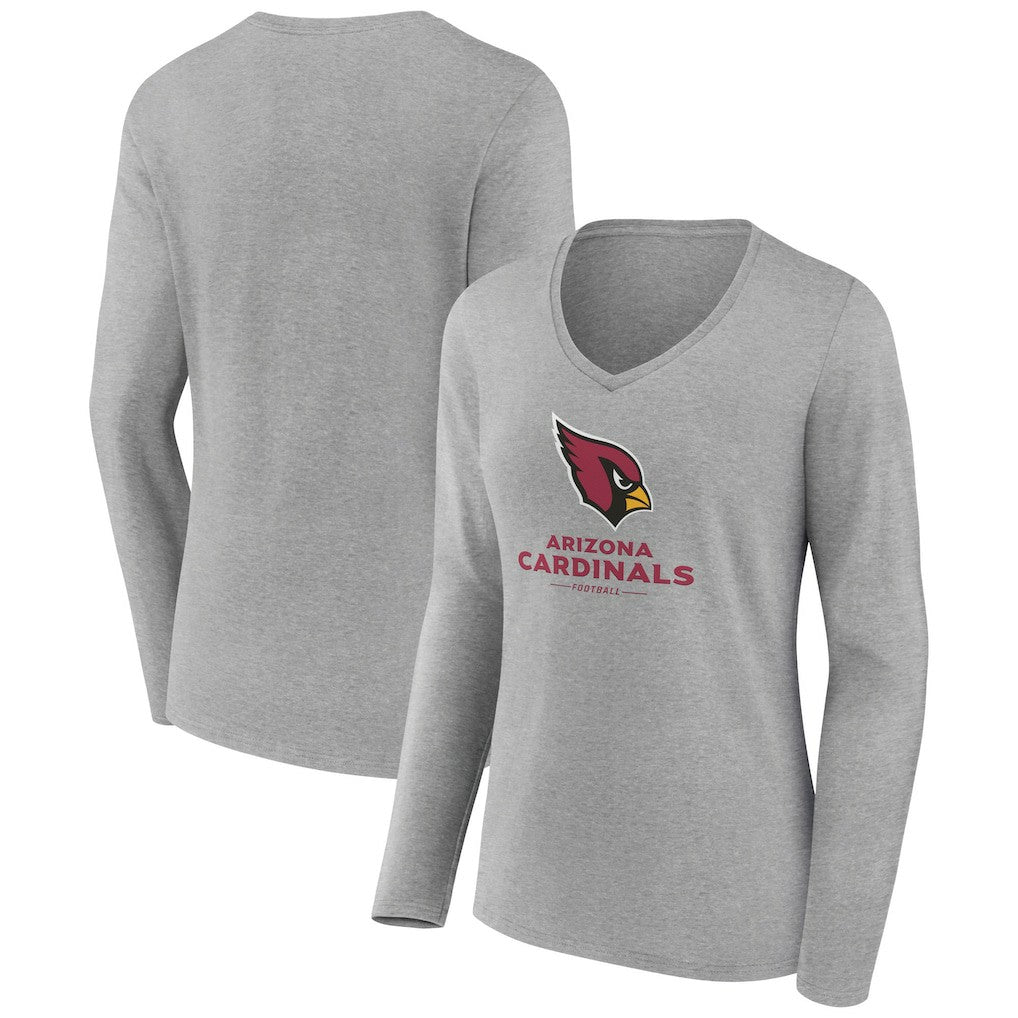 Arizona Cardinals Women's Logo Team Lockup Long Sleeve V-Neck T-Shirt - Heather Gray sale