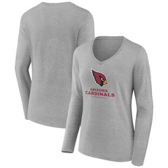 Arizona Cardinals Women's Logo Team Lockup Long Sleeve V-Neck T-Shirt - Heather Gray sale