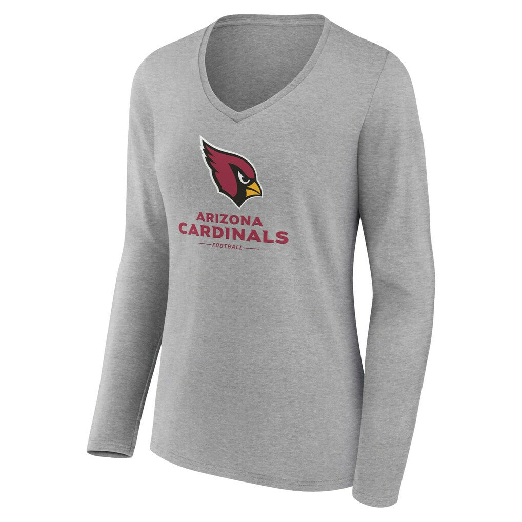 Arizona Cardinals Women's Logo Team Lockup Long Sleeve V-Neck T-Shirt - Heather Gray sale