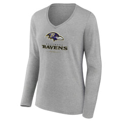 Baltimore Ravens Women's Logo Team Lockup Long Sleeve V-Neck T-Shirt - Heather Gray on sale