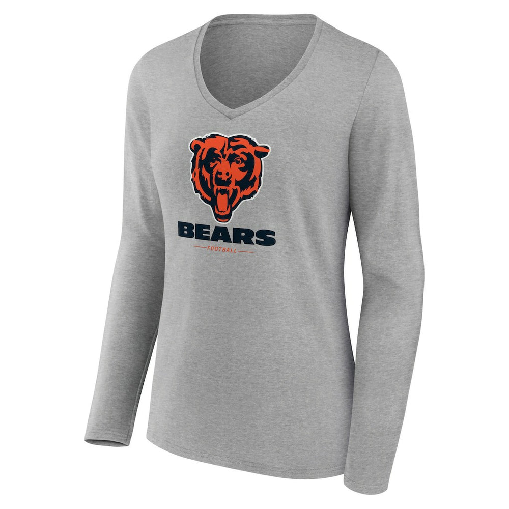 Chicago Bears Women's Logo Team Lockup Long Sleeve V-Neck T-Shirt - Heather Gray outlet